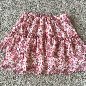 Allegra K Pink and White Tiered Skater Mini Skirt